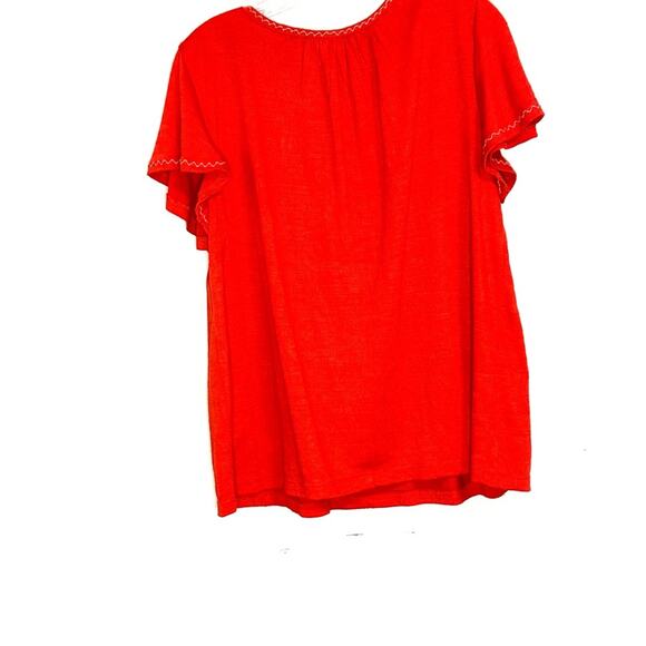 Max Studio Pullover Cherry Red Smocked Peasant Blouse Womens Large - Picture 2 of 5